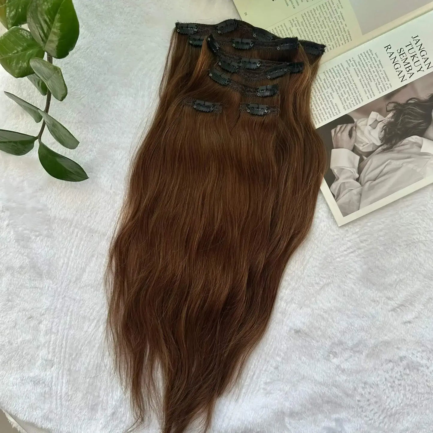 clip-in extensions for fine hair, chocolate brown, 18 inch